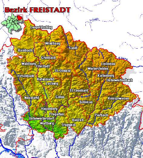 Landkarte Bezirk Freistadt