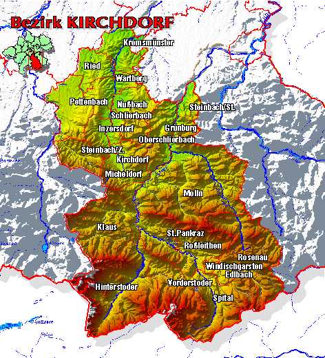 Landkarte Bezirk Kirchdorf an der Krems