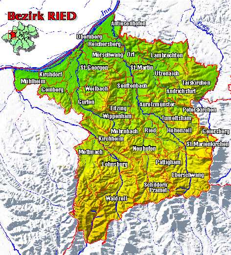 Landkarte Bezirk Ried im Innkreis