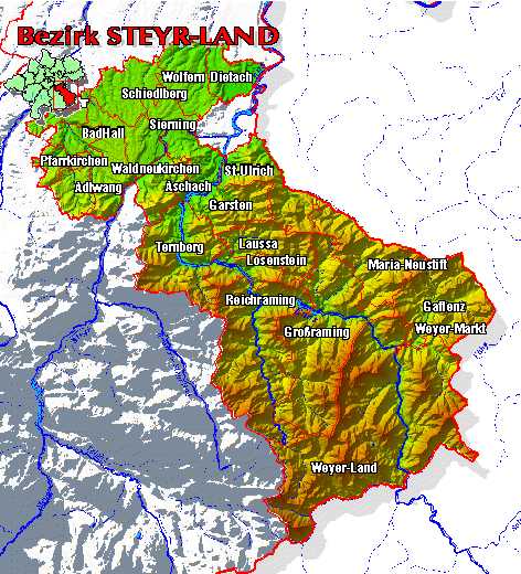 Landkarte Bezirk Steyr-Land