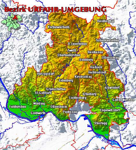 Landkarte Bezirk Urfahr-Umgebung