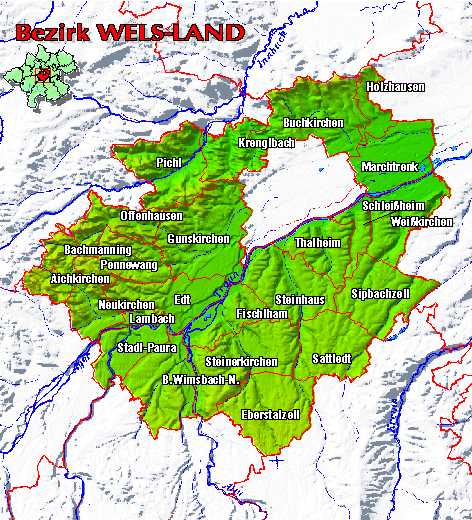 Landkarte Bezirk Wels-Land